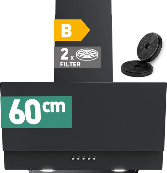 Dunstabzugshaube, 60cm, 300 m3/h, Küchenhaube, HEINRICHS, Abluft- und Umluftbetrieb, LED-Beleuchtung, 3 Geschwindigkeiten, Schwarz, 69W Leistung