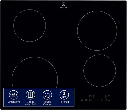 Electrolux Serie 300 EIB60424CK Induktionskochfeld, 590 x 520 mm, Induktionsplatte, Touch-Bedienung, Schwarz, 60 cm