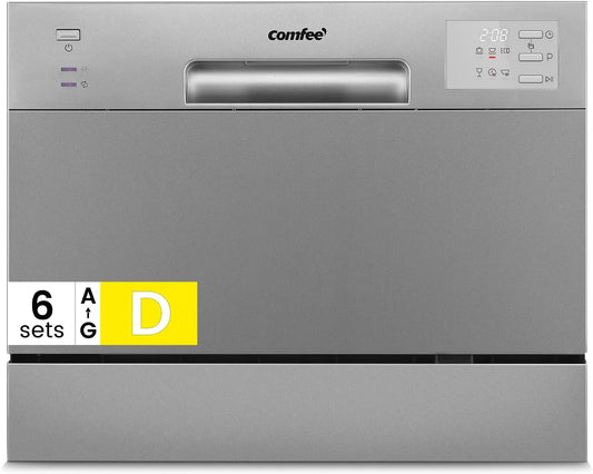 Geschirrspüler, 6 Programme, 47 dB, COMFEE CDWMT0602ESD-EU, Silber, Intensivzyklus H-TEMP bei 70 °C, LED-Display, COMFEE Compact CDWMT0602ESD-EU