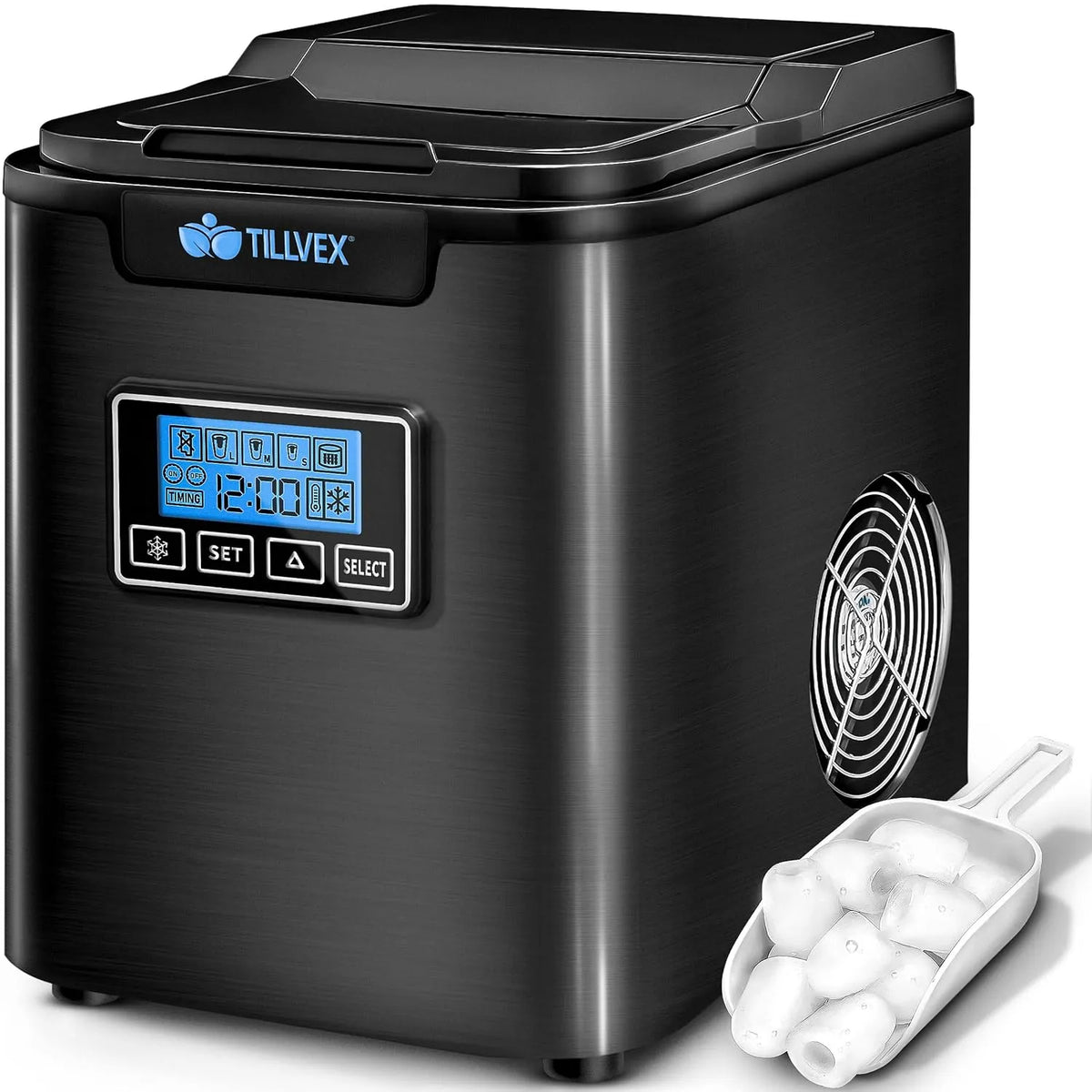 Eiswürfelmaschine, Edelstahl, 24 h, tillvex Eiswürfelmaschine Edelstahl 12 kg - 24 h