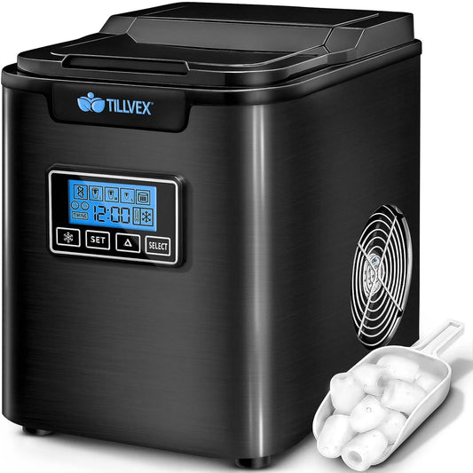Eiswürfelmaschine, Edelstahl, 24 h, tillvex Eiswürfelmaschine Edelstahl 12 kg - 24 h