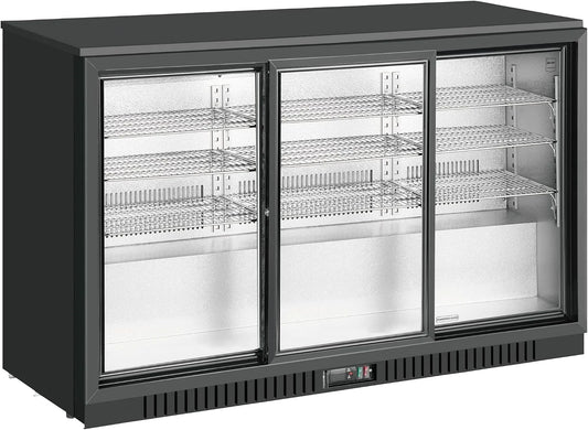 Kühlschrank, 308 L, METRO GBC3103, LED-Beleuchtung, Glas, Schwarz, 9 verstellbare Einlegeböden, 3 türig, automatische Abtauung, Aluminium, Verzinktes