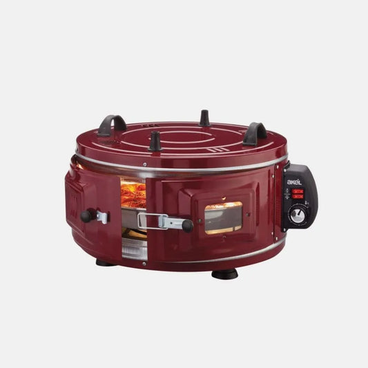 Elektrischer Pizzaofen, AKEL AF016, tragbar, Rot, AKEL Elektro-Rundbackofen AF016 Mini-Backofen Pizzaofen tragbar