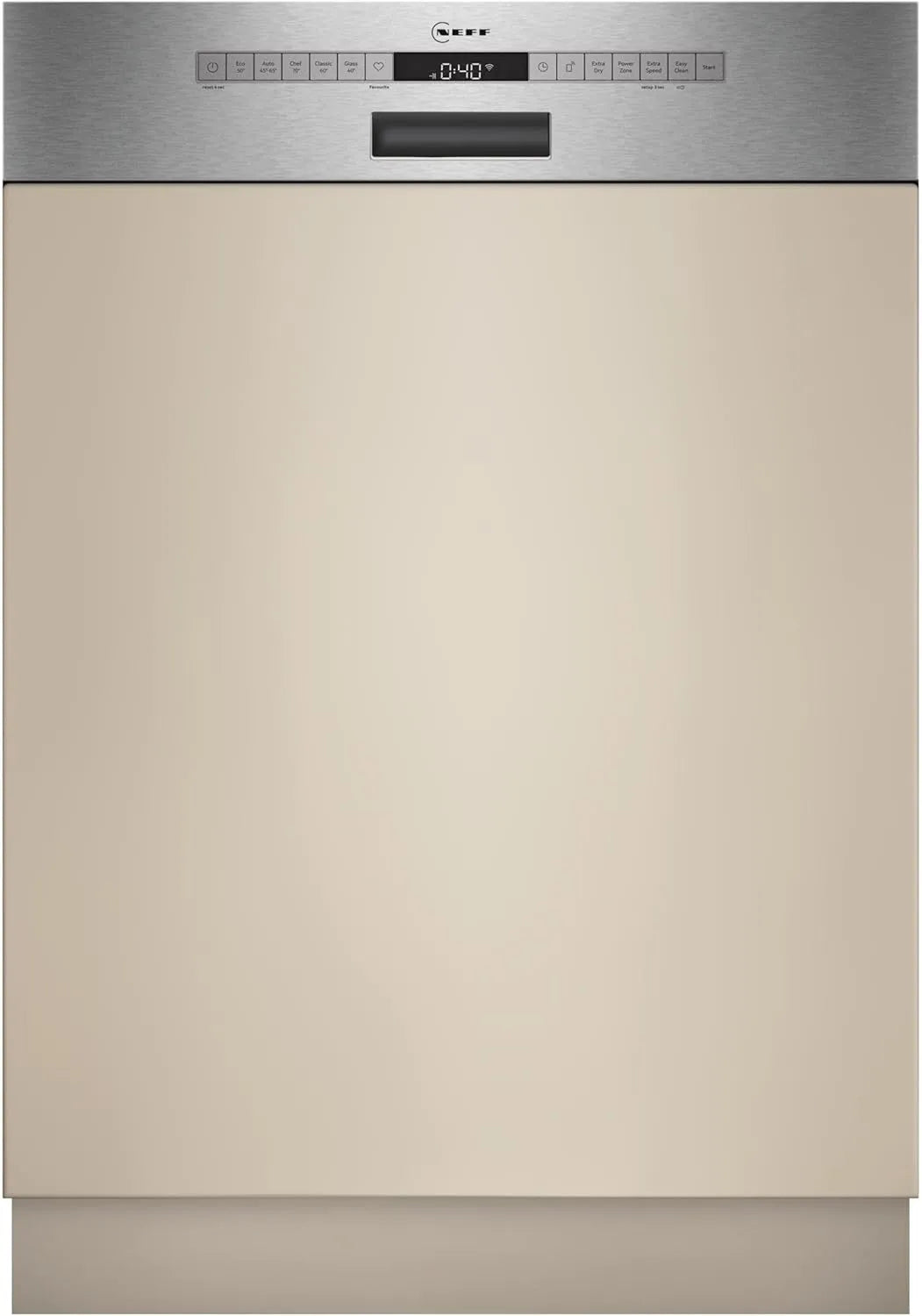 NEFF S245ECS15E Geschirrspüler, 60 cm, Spülmaschine, höhenverstellbarer Oberkorb, Smart Start, N 50, Made in Germany, Open Dry, Gebürsteter Stahl