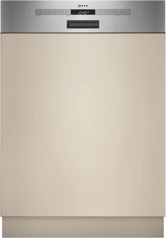 NEFF S245ECS15E Geschirrspüler, 60 cm, Spülmaschine, höhenverstellbarer Oberkorb, Smart Start, N 50, Made in Germany, Open Dry, Gebürsteter Stahl