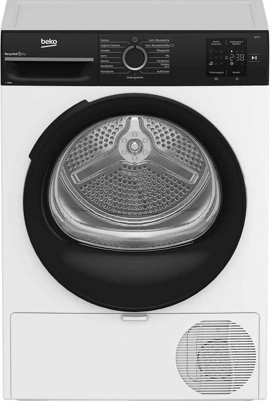 Beko BM3T30230W Wäschetrockner, 15 Programme, 10 kg, Weiß, Frontlader Wärmepumpentrockner, Sensortrocknung, Säulenfähig, Aquawave Schontrommel