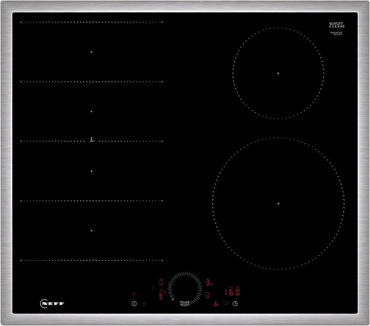 NEFF T66SHE4L0 Induktionskochfeld, 60 cm, Induktionsplatte, Touch-Bedienung, autark, Home Connect, Schwarz, Flex Induction, Smart Hood Automatic