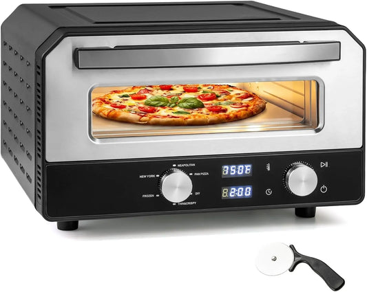 Elektrischer Pizzaofen, 1700 W, GIANTEx 12-Zoll-Pizzen, Touch-Bedienung, Pizzastein & Pizzaschneider, Smart-Touch-Steuerung, Pizzabackofen für