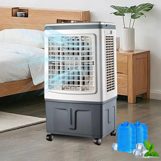 Klimaanlage, 30 L, 100 W, 3000 m3/h, 3‐seit, 3 Geschw, 2 Kühlakkus, links‐rechts automatisch, 3000m3, 100W, für für Schlafzimmer & Büro