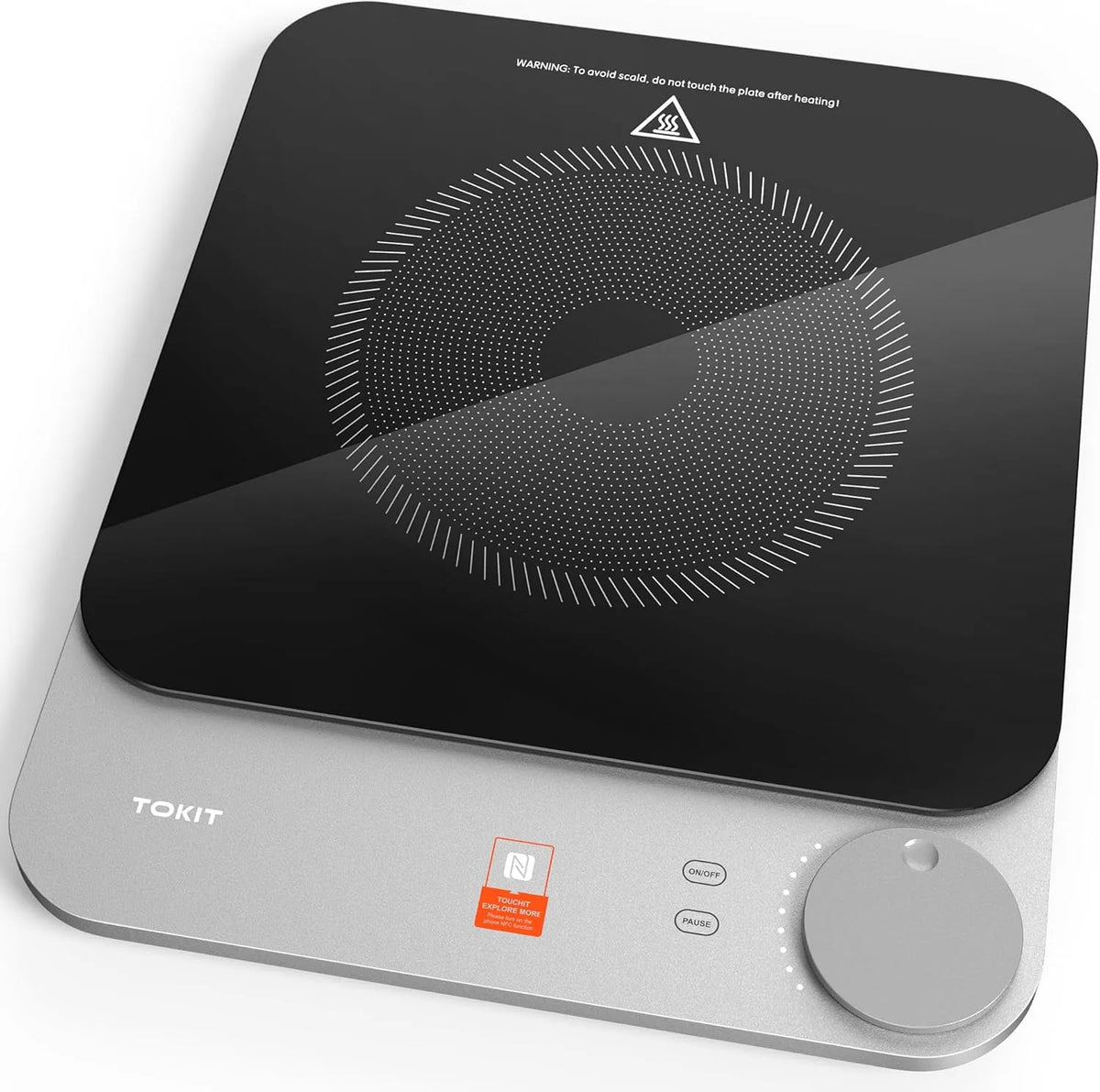 Induktionskochfeld, 2100 W, Induktionsplatte, TOKIT, Camping, Grau, 16mm Ultradünn Induction Hob 9 Heizstufen, Induktionskochplatte NFC-Online-Rezept