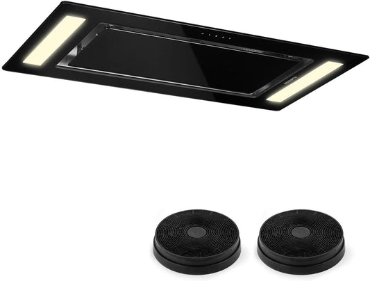 Klarstein Dunstabzugshaube, 90cm, 230 W, 620 m3/h, Küchenhaube, Abluft- und Umluftbetrieb, Schwarz, 2 x Aktivkohlefilter, 230W
