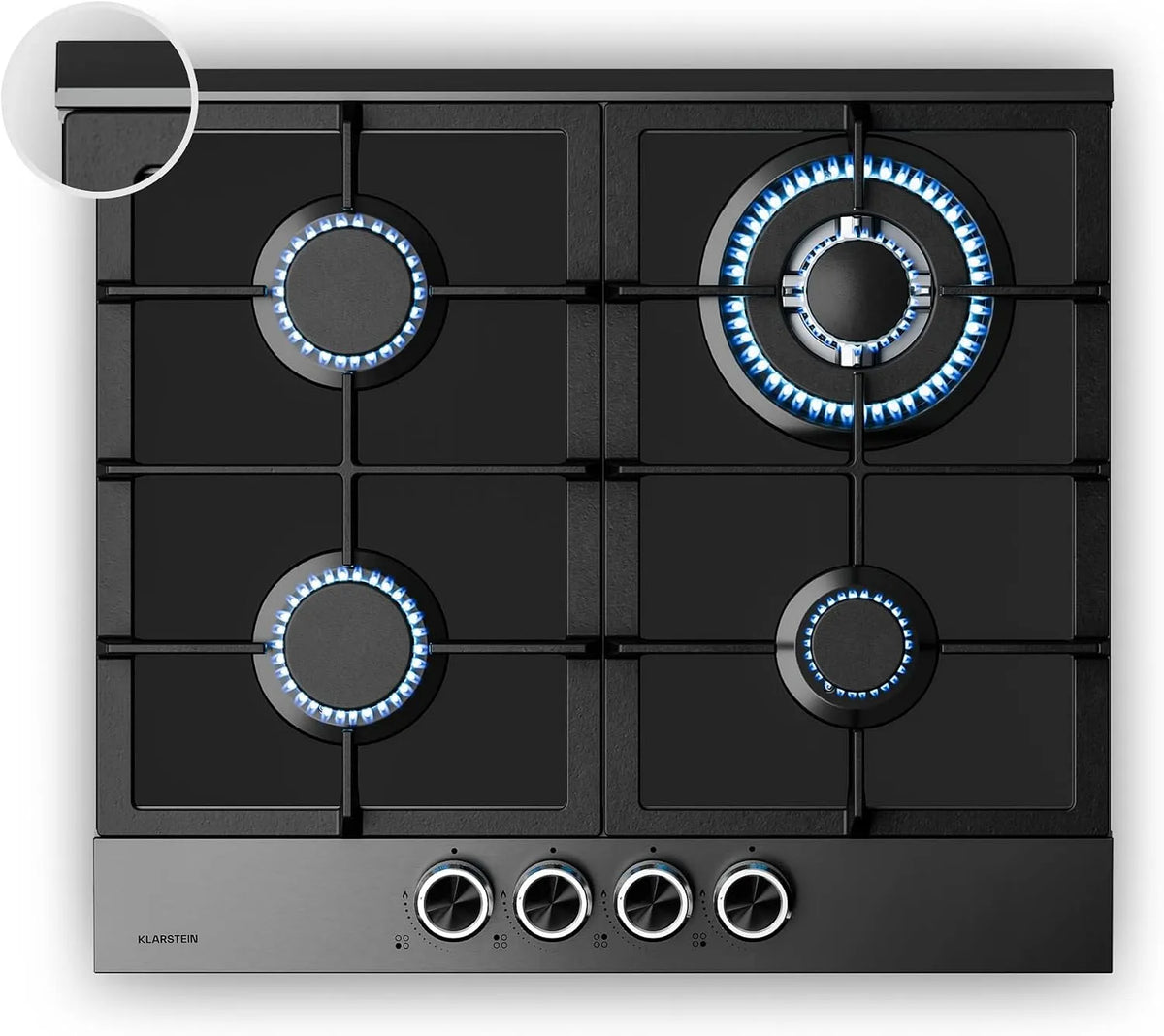 Klarstein 4-Brenner Gaskochfeld, 60cm, 8000 W, Edelstahl, Gaskocher, Klarstein Verosteel Gaskochfeld, Gasherd Küche, 8000W, Flüssiggas, Erdgas