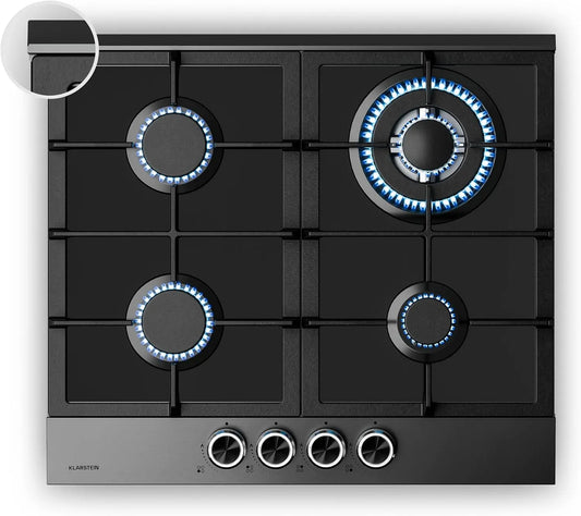 Klarstein 4-Brenner Gaskochfeld, 60cm, 8000 W, Edelstahl, Gaskocher, Klarstein Verosteel Gaskochfeld, Gasherd Küche, 8000W, Flüssiggas, Erdgas