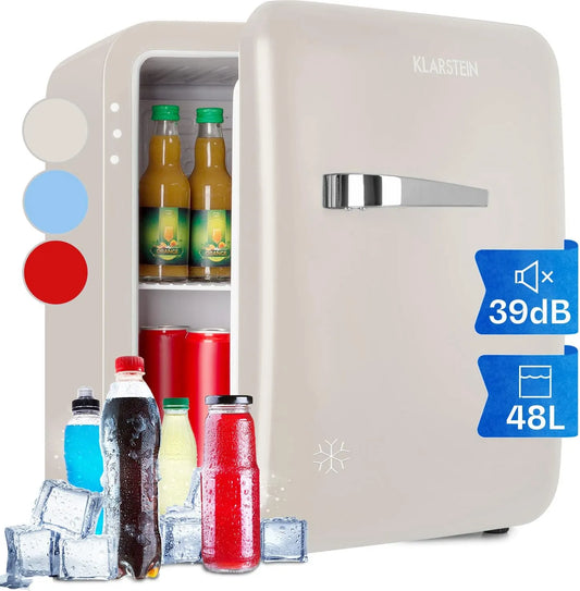 Klarstein Kühlschrank, 48 L, 0 bis 10 °C, leise, Kleine Minibar, Verstellbare Ablage, Kleiner Skincare 0-10°C, Klein & Leise, 48L Mini-Kühlschrank für