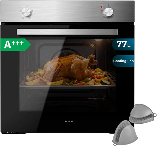 Cecotec Bolero Hexa C126000 Backofen, 77 L, 2800 W, Energieklasse A, Einbau, Dampf, Edelstahl, schnelles Cooling Fan, Steam EasyClean, Triple Glass
