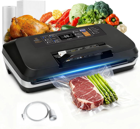 Modell 95kPa 12-in-1, 95kPa Vakumierergerät für Lebensmittel, 12-in-1 Vacuum Sealer mit Doppelter Heißsiegelung, Integriertem Cutter und