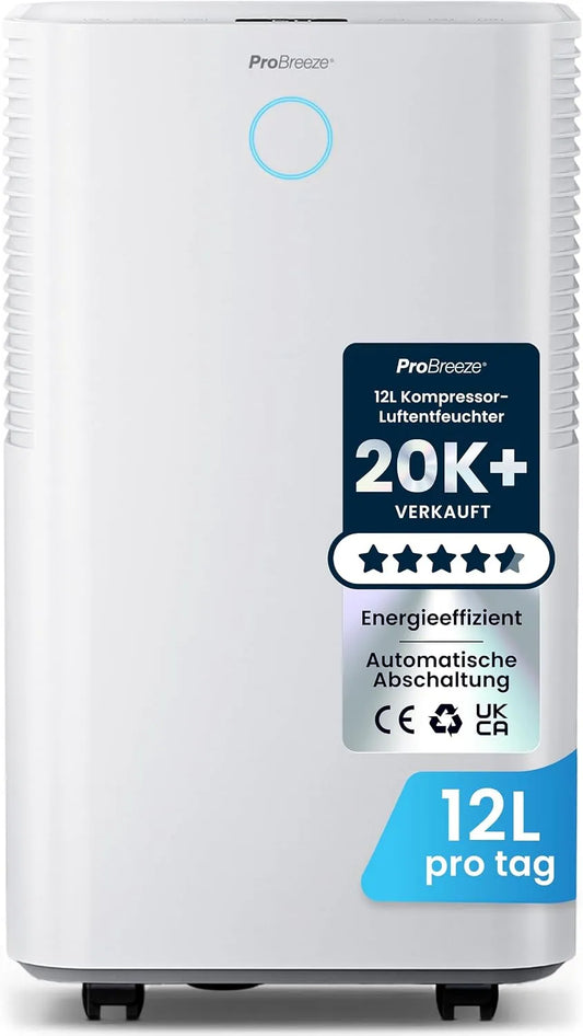Luftentfeuchter 12L, 24h, 12 L, Timer, Digitalanzeige, Ablaufschlauch, Feuchtigkeitssensor, Schlafmodus, Schimmel