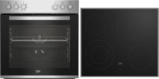 Beko BBUE12020x Kochfeld, Einbau, Edelstahl, Schwarz, SteamShine-Reinigung, Multifunktionsofen mit 6 Heizarten und Glaskeramik-Kochfeld, AeroPerfect