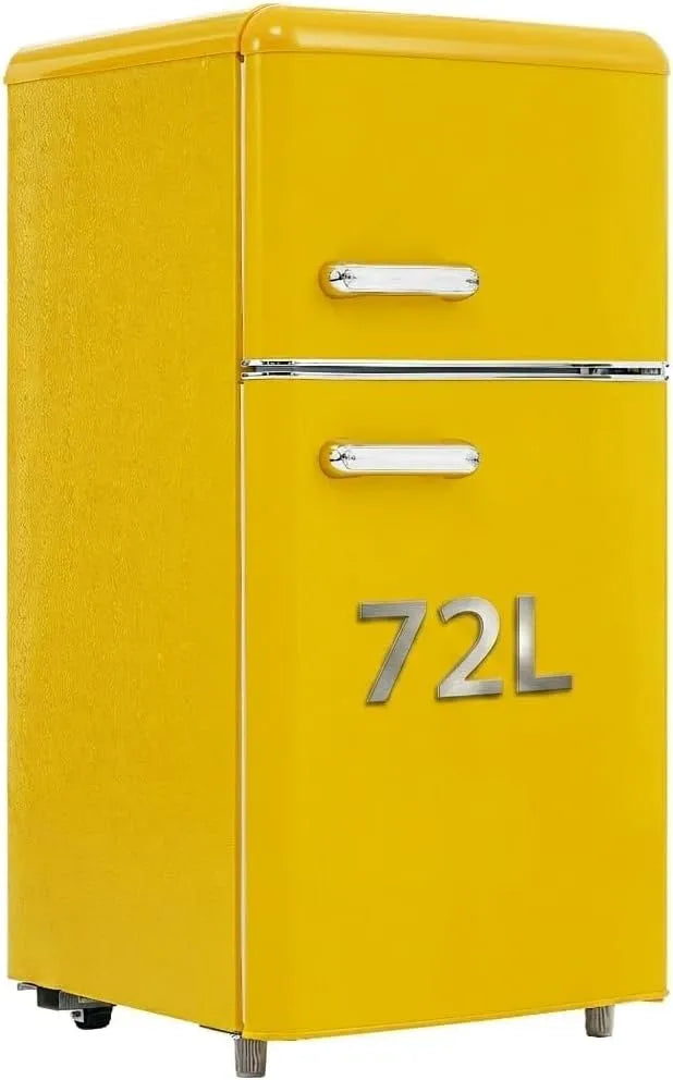 Kühlschrank, 72 L, Gefrierfach, 120 kWh, Jahr, LED-Licht, 21 Liter Gefriervolumen, Gelb