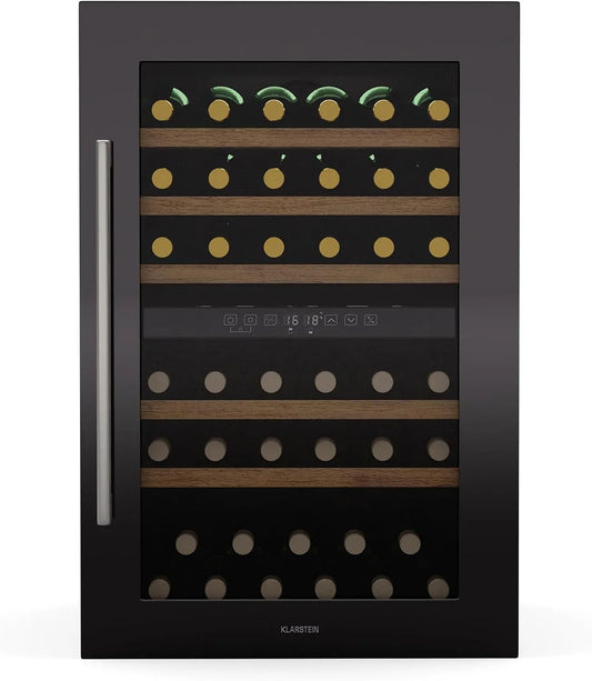 Klarstein R600a Weinkühlschrank, 57 Flaschen, 5 bis 22 °C, 38 dB, Einbau, leise, Edelstahl, UV-Schutz Glas, Klarstein Vinsider 57 Duo Weinkühlschrank