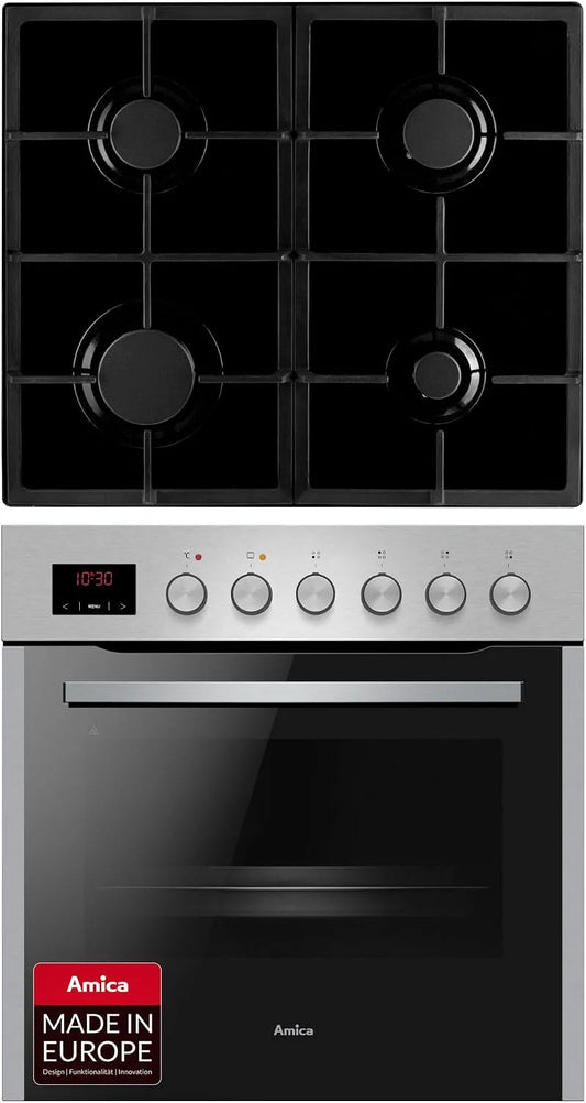 Amica Gaskochfeld, 60 cm, 65 L, Einbau, Edelstahl, Gaskocher, Amica Einbauherd Set 60 cm 65 L Gaskochfeld Edelstahl EHEG 934 112 E