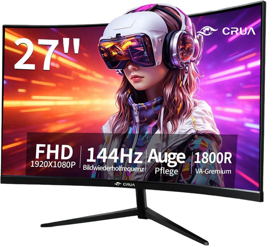 Monitor 1080P, 27 Zoll, CRUA 27 Inch Curved Monitor with 1920 * 1080P