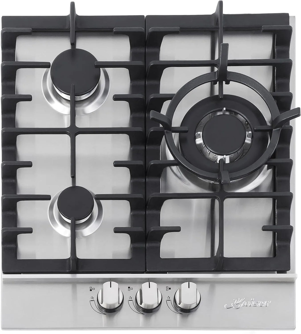 Gaskochfeld, 45 cm, Einbau, autark, Edelstahl, Gaskocher, 8 kW WOK Brenner, 3 Brenner 3, Mit Gas Control, Für Erdgas Und Propangas