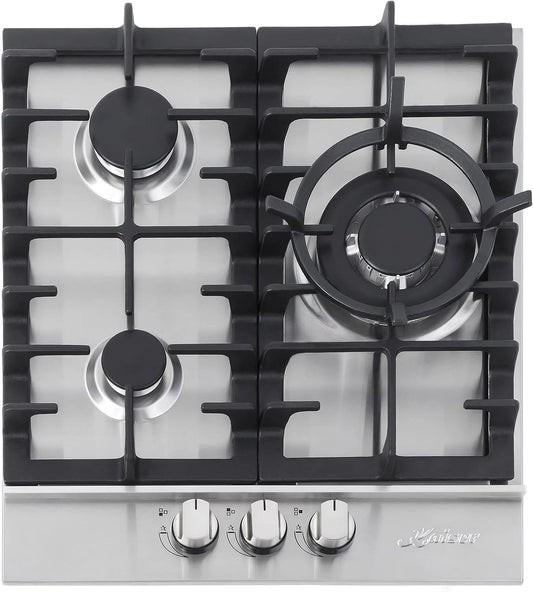Gaskochfeld, 45 cm, Einbau, autark, Edelstahl, Gaskocher, 8 kW WOK Brenner, 3 Brenner 3, Mit Gas Control, Für Erdgas Und Propangas