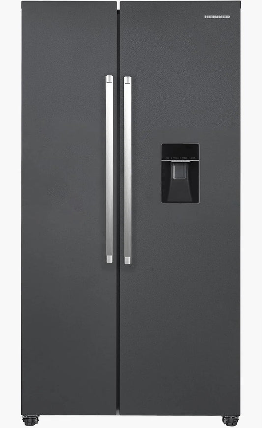 Kühlschrank HSBS-HM529NFINVDGWDE, 529 L, Energieklasse E, No Frost, Inverter, amerikanischer Kühlschrank mit Doppeltür, Dunkelgrau, Wasserspender