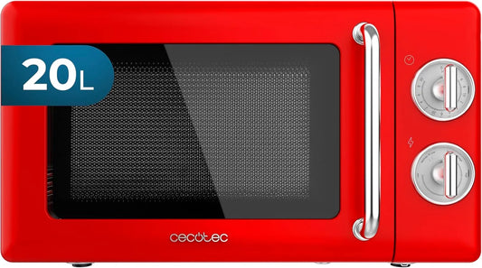 Cecotec Mikrowelle, 20 L, 700 W, Mikrowellenofen, Rot, 6 Stufen, Cecotec Mechanische Mikrowelle Proclean 3010 Retro Red, 20L, 700W