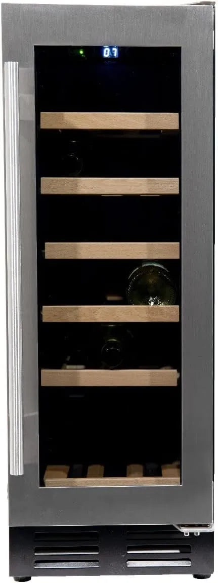 Weinkühlschrank WK-60A-RVS, 18 Flaschen, Glas, Edelstahl, Glas Holz