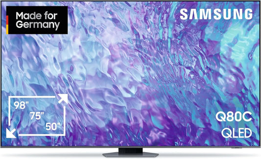 Samsung Q80C Smart TV, 98 Zoll, Fernseher, 4K UHD, QLED, AI Neural Quantum Prozessor 4K, GQ98 ATxZG, 2023, Direct Full Array, Real Depth Enhancer
