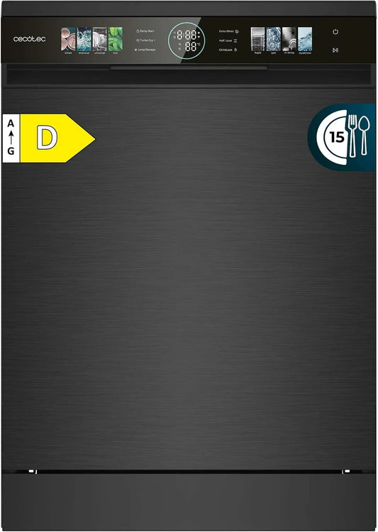 Cecotec Bolero Aguazero 6320 Geschirrspüler, 60 cm, 1900 W, 8 Programme, Spülmaschine, 15 Gedecke, FullColor xxL Bildschirm, Smart Wash, 1900W