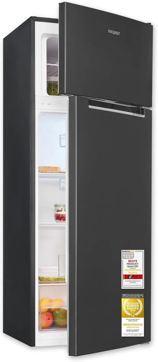Exquisit Kühl-Gefrierkombination, 206 L, Energieklasse D, Edelstahl, Kühlschrank mit Gefrierfach, Inoxlook, 142, 6 cm, Klasse D