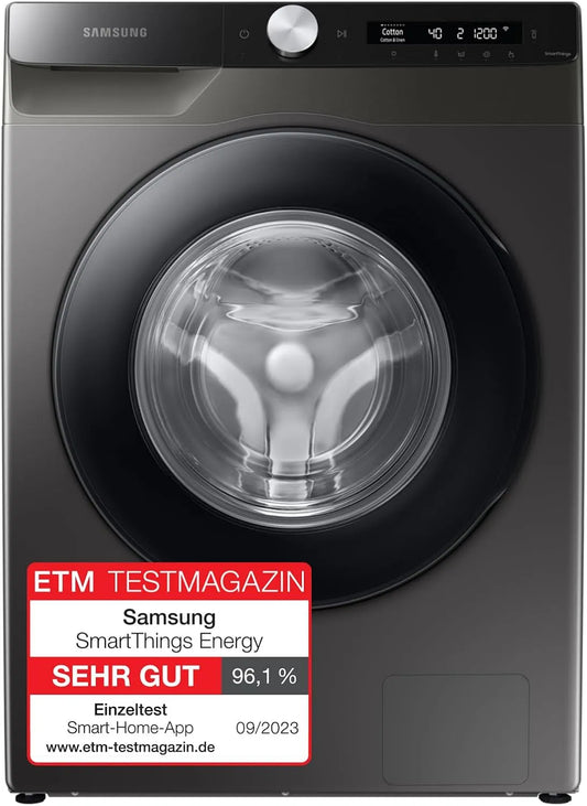 Samsung WW80T534AAxAS2 Waschmaschine, 8 kg, AI Ecobubble, Edelstahl, Schwarz, 1400 U/min, Inox, Automatische Waschmittel- und Weichspülerdosierung