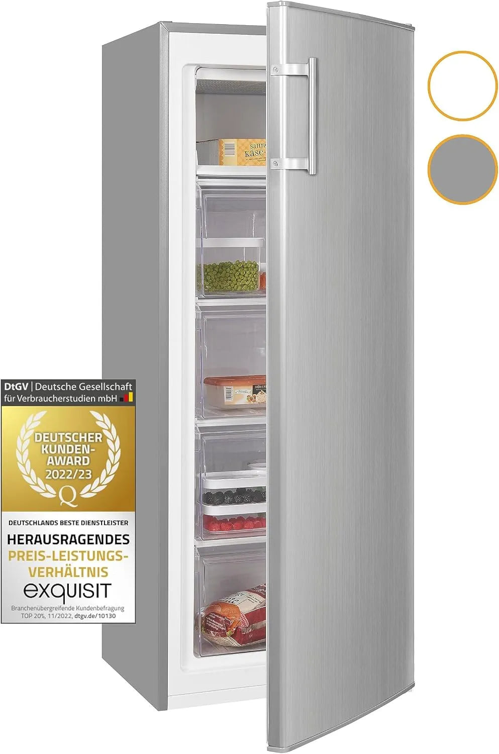 Exquisit GS230-H-040E Gefrierschrank, 168 L, Gefrierfach, Edelstahl, Tiefkühlschrank