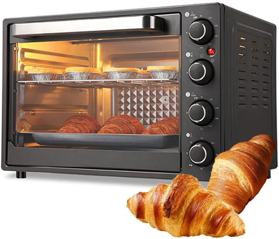 Elektrischer Pizzaofen 60-Minuten-Timer 4-In-1-Toaster, Backofen, Grill, 1500 W, 90 bis 230 °C, 2 Temperaturzonen, Gewerblicher Pizzaofen
