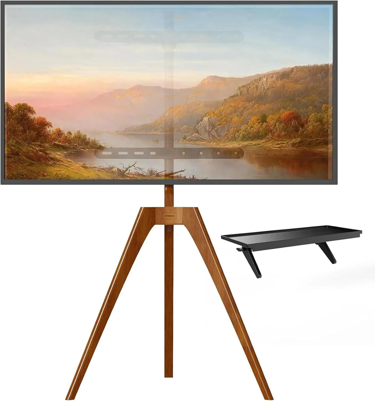 TV-Möbel, 65 Zoll, 400 x 400 mm, 45 Grad schwenkbar, TV Stativ Buchenholz mit Medienablage