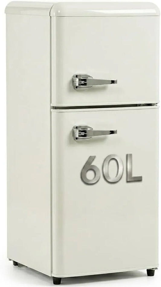 Kühl-Gefrierkombination, 60 L, Kühlschrank mit Gefrierfach, Weiß, 38 Liter Kühlvolumen 102 kWh, Jahr, LED-Licht, 22 Liter Gefriervolumen, Doppeltür