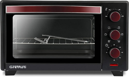 Backofen G10135, 20 L, 1380 W, 100 bis 230 °C, Timer, Grill, kompakt, Antihaftbeschichtung, 2 Temperaturzonen, Schwarz, 60 Min Timer, Mini Backofen