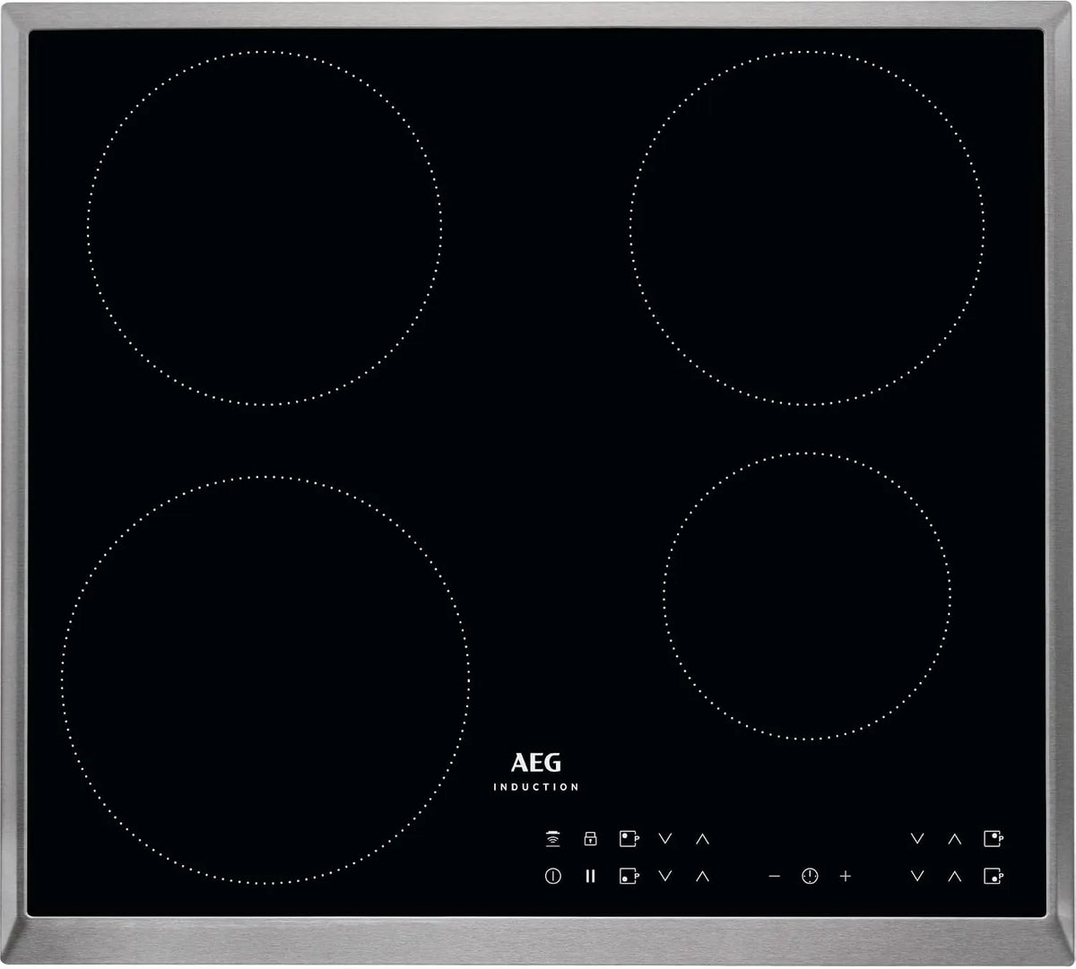 AEG IKB6430AxB Induktionskochfeld, 60cm, Induktionsplatte, Touch-Bedienung, Timer, autark, Edelstahl, 14 Stufen, 4 Zonen mit 4x Power-Funktion für