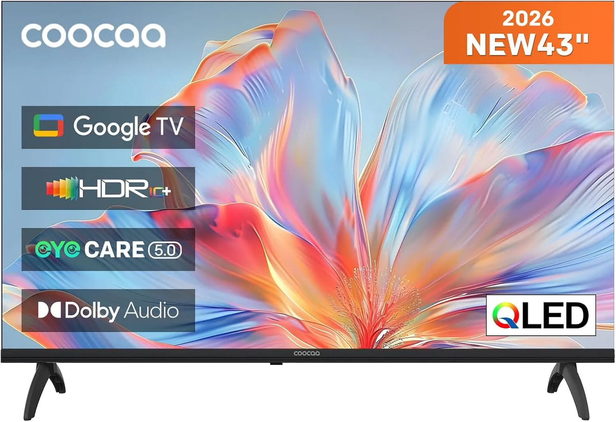 Google 43CGQH40Z Smart TV, 43 Zoll, Fernseher, QLED, HDR, Triple-Tuner DVB-T2, S2, Dolby Audio, Bluetooth, Full HD, HDR10, 2026 Neues Modell, 109cm