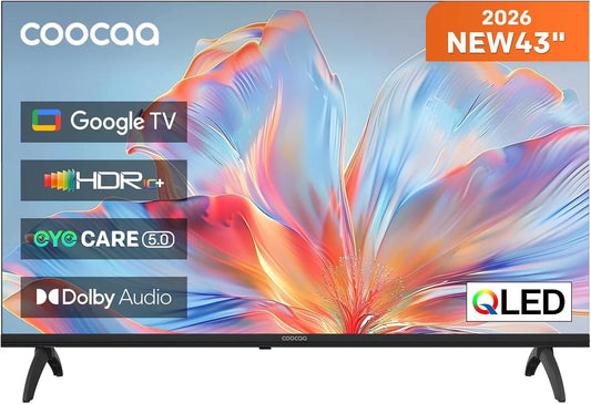 Google 43CGQH40Z Smart TV, 43 Zoll, Fernseher, QLED, HDR, Triple-Tuner DVB-T2, S2, Dolby Audio, Bluetooth, Full HD, HDR10, 2026 Neues Modell, 109cm