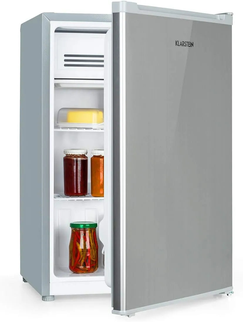 Klarstein Kühlschrank, 76 L, Gefrierfach, Grau, 2 flexible Glasböden, Flaschenfach bis 2 Silber