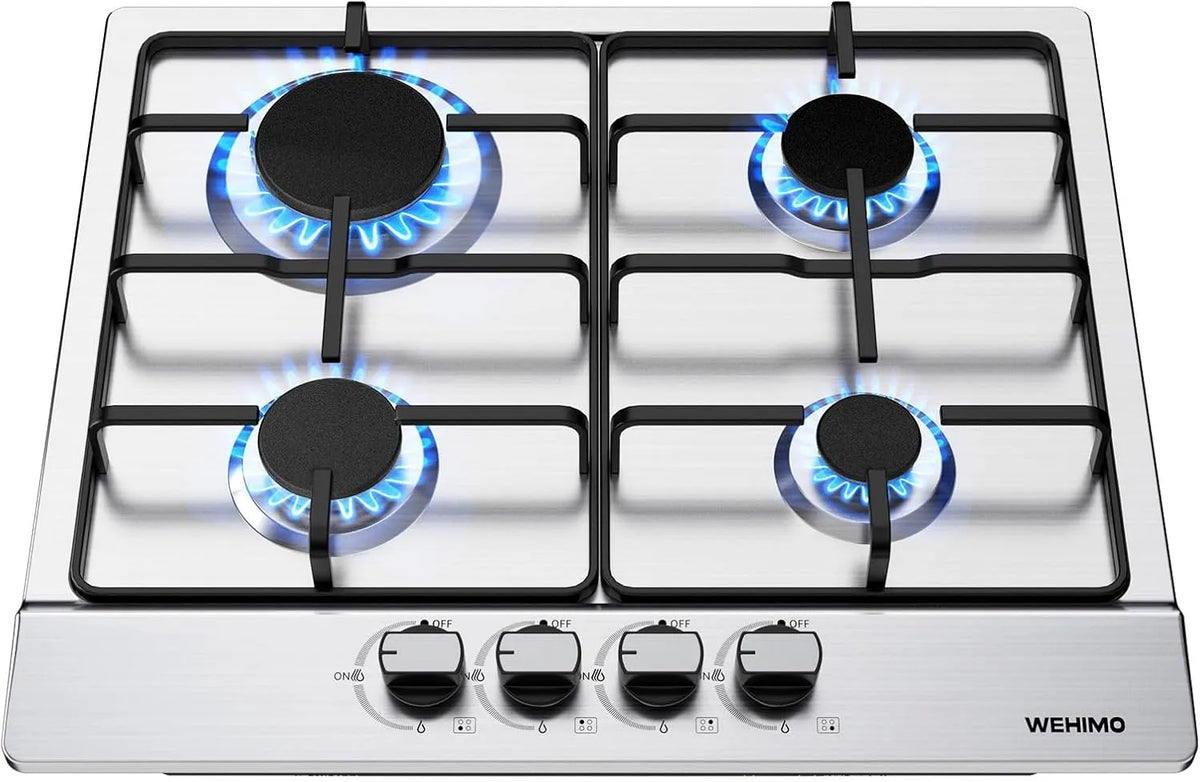 Gaskochfeld, 59cm, 7200 W, WEHIMO, Einbau, Edelstahl, Gaskocher, 7200W, WEHIMO Gaskochfeld 4 Flammig