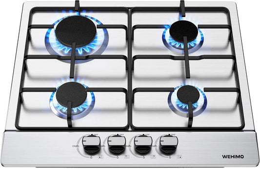 Gaskochfeld, 59cm, 7200 W, WEHIMO, Einbau, Edelstahl, Gaskocher, 7200W, WEHIMO Gaskochfeld 4 Flammig