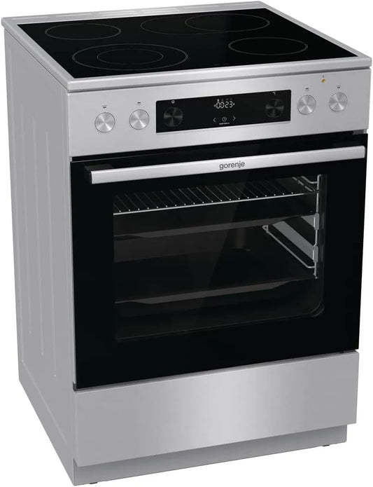 Gorenje GECS6C Standherd mit Backofen, 60 cm, 71 L, Grill, Edelstahl, PerfectGrill, 71 Liter, ExtraSteam, GentleClose, AirFry, Versenkbare Knebel
