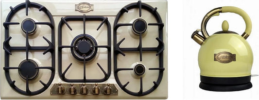 Kochfeld, 90cm, 2 L, 1800 W, Einbau, 8 KW WOK, Einbau Herd, Emaliert Elfenbein, Gas-Control, Erdgas