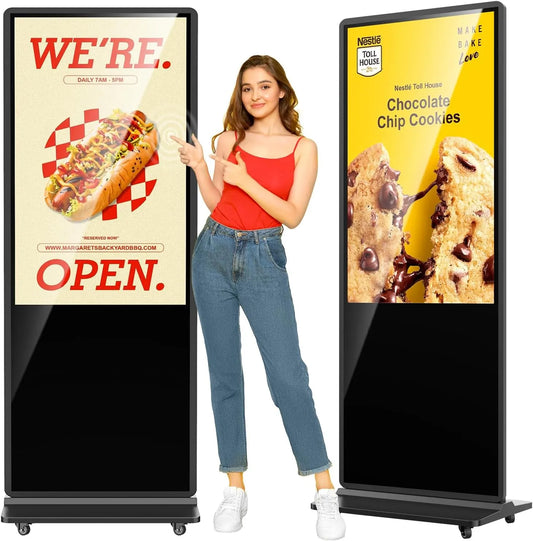 Digital Signage Display, LCD-Werbedisplay, Touch-Bedienung, WLAN, Android OS, 4K UHD, HDMI, USB, digitaler Werbeanzeige, Schwarz, Touchscreen