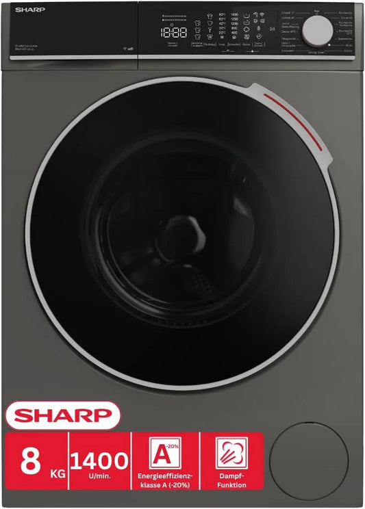Sharp ES-WNFL814CADA-DE Waschmaschine, 8 kg, Energieklasse A, WLAN, App, Inverter, Dampf, aquaStop, Grau, Super Silent, 1400 U/min, Espresso Gray